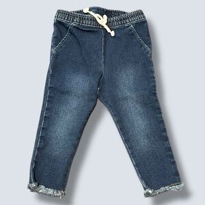 Cat & Jack Baby Jeans Tie Stretch Waist Fringe Hem Front Pockets size 18M